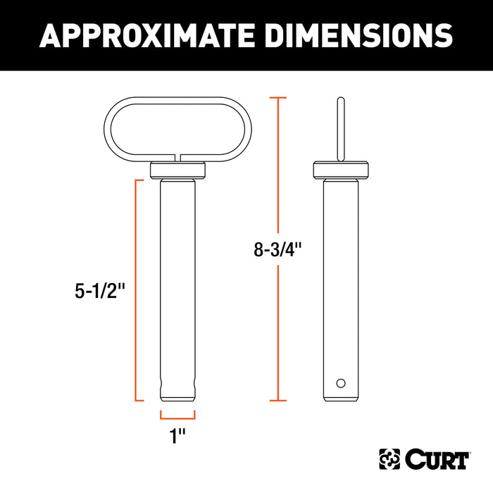 CURT 1 x 5-1/2-Inch Clevis Pin Hitch with Rubber-Coated Handle and Clip Model 45803