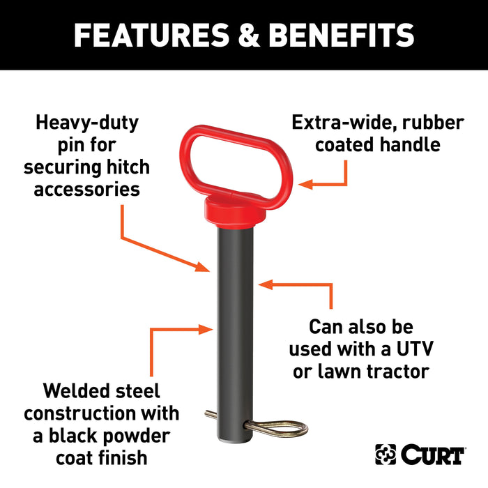 CURT 1 x 5-1/2-Inch Clevis Pin Hitch with Rubber-Coated Handle and Clip Model 45803