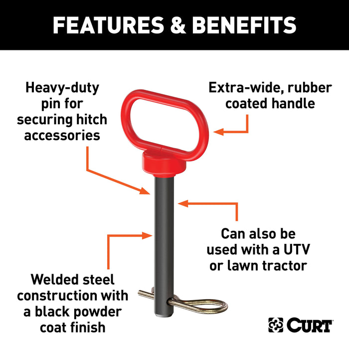 CURT 5/8 x 4-Inch Clevis Pin Hitch with Rubber-Coated Handle and Clip Model 45804