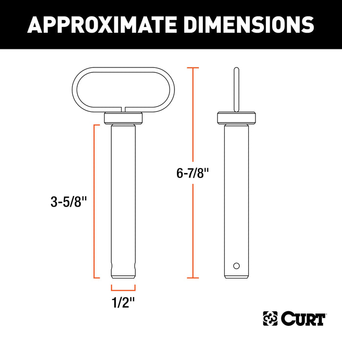 CURT 1/2 x 3-5/8-Inch Clevis Pin Hitch with Rubber-Coated Handle and Clip Model 45805