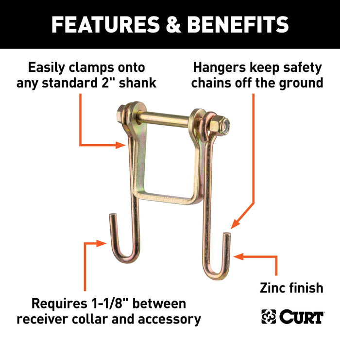 CURT Trailer Safety Chain Holder Bracket for 2-inch Shank, Bolt-On Steel Hanger Hooks Model 45806
