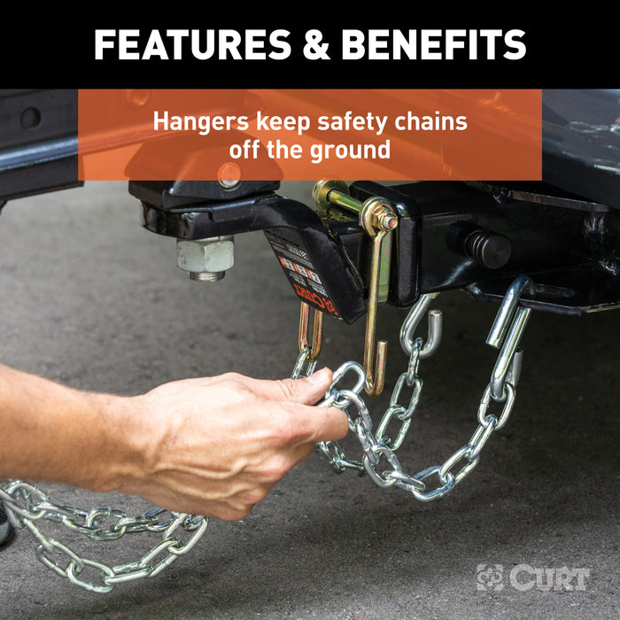 CURT Trailer Safety Chain Holder Bracket for 2-inch Shank, Bolt-On Steel Hanger Hooks Model 45806