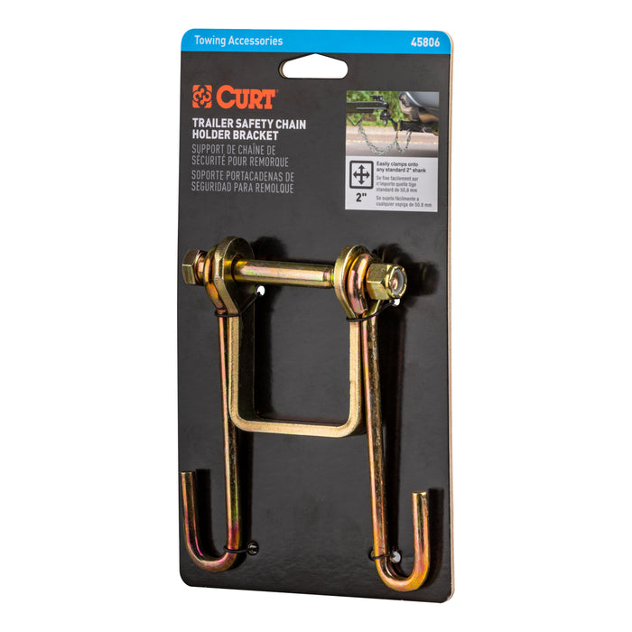 CURT Trailer Safety Chain Holder Bracket for 2-inch Shank, Bolt-On Steel Hanger Hooks Model 45806