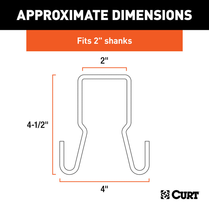 CURT Trailer Safety Chain Holder Bracket for 2-inch Shank, Clip-On Stainless Steel Hanger Hooks Model 45807