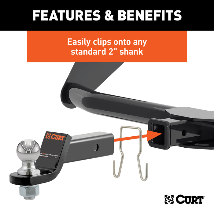 CURT Trailer Safety Chain Holder Bracket for 2-inch Shank, Clip-On Stainless Steel Hanger Hooks Model 45807