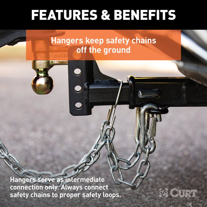 CURT Trailer Safety Chain Holder Bracket for 2-inch Shank, Clip-On Stainless Steel Hanger Hooks Model 45807