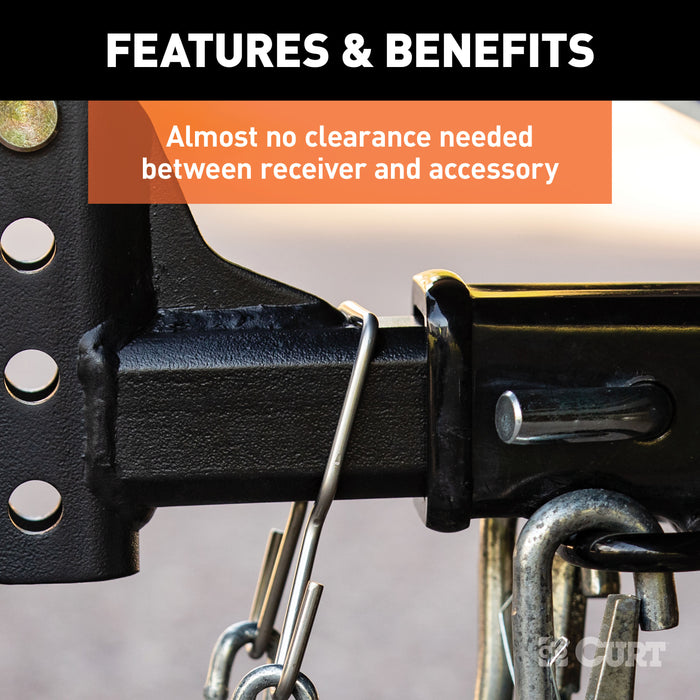 CURT Trailer Safety Chain Holder Bracket for 2-inch Shank, Clip-On Stainless Steel Hanger Hooks Model 45807