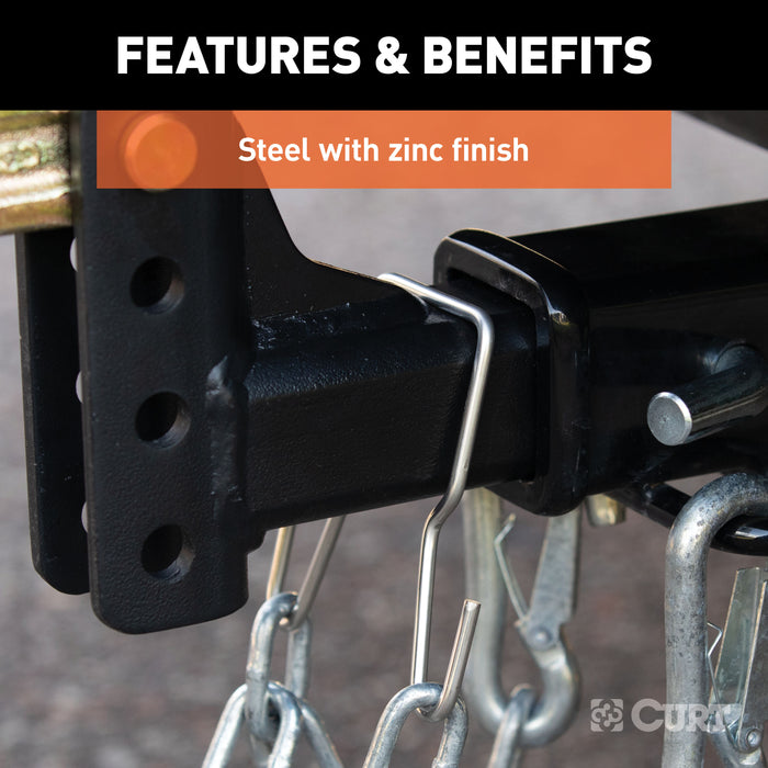 CURT Trailer Safety Chain Holder Bracket for 2-inch Shank, Clip-On Stainless Steel Hanger Hooks Model 45807