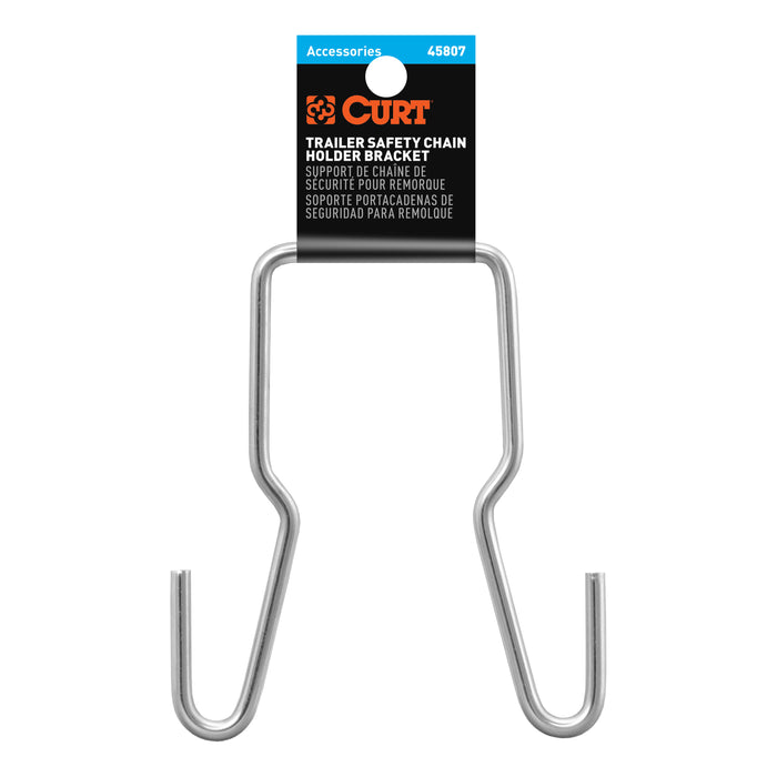 CURT Trailer Safety Chain Holder Bracket for 2-inch Shank, Clip-On Stainless Steel Hanger Hooks Model 45807