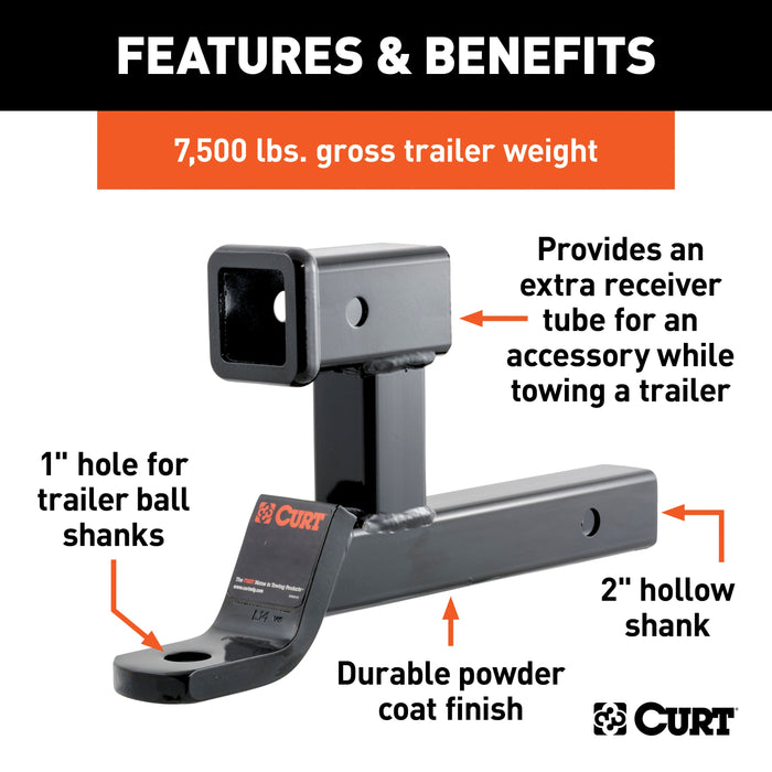 CURT Trailer Hitch Ball Mount, 2-Inch Receivers, 7,500 lbs, 1-Inch Hole, 2-In Drop Model 45810