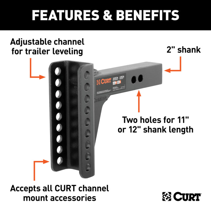 CURT Replacement Shank for Adjustable Trailer Hitch Ball Mount #45900 or #45907, Fits 2-Inch Receiver Model 45910