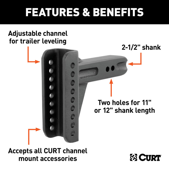CURT Replacement Shank for Adjustable Trailer Hitch Ball Mount #45902 or #45908, Fits 2-1/2-Inch Receiver Model 45917
