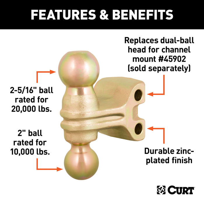 CURT Replacement Dual-Ball for Adjustable Trailer Hitch Ball Mount #45902 or #45927 Model 45923