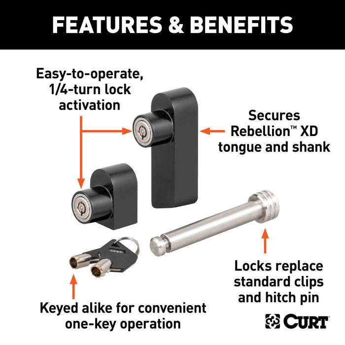 CURT Rebellion XD Tongue and Hitch Lock Set, 2 or 2-1/2-Inch Receiver Model 45932