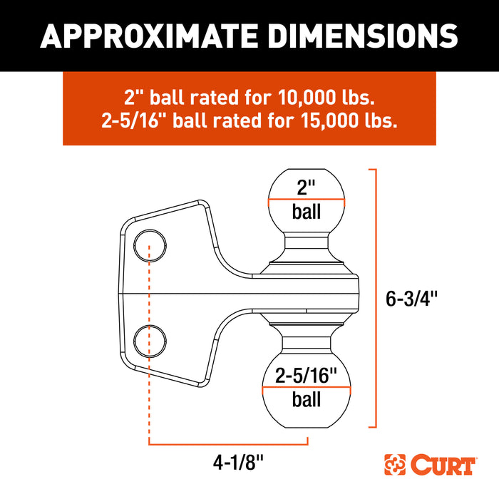 CURT Dual Ball Attachment for Weight Distribution Shank, 2 and 2-5/16-Inch, Up to 15,000 lbs Model 45933