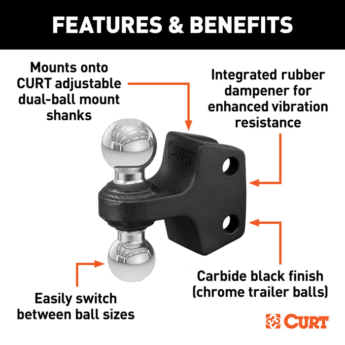 CURT Dual Ball Attachment for Weight Distribution Shank, 2 and 2-5/16-Inch, Up to 15,000 lbs Model 45933