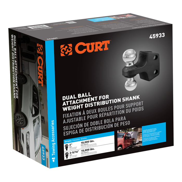 CURT Dual Ball Attachment for Weight Distribution Shank, 2 and 2-5/16-Inch, Up to 15,000 lbs Model 45933