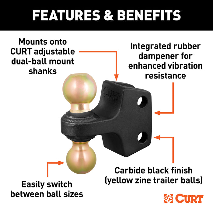 CURT HD Dual Ball Attachment for Weight Distribution Shank, 2 and 2-5/16-Inch, Up to 20,000 lbs Model 45934