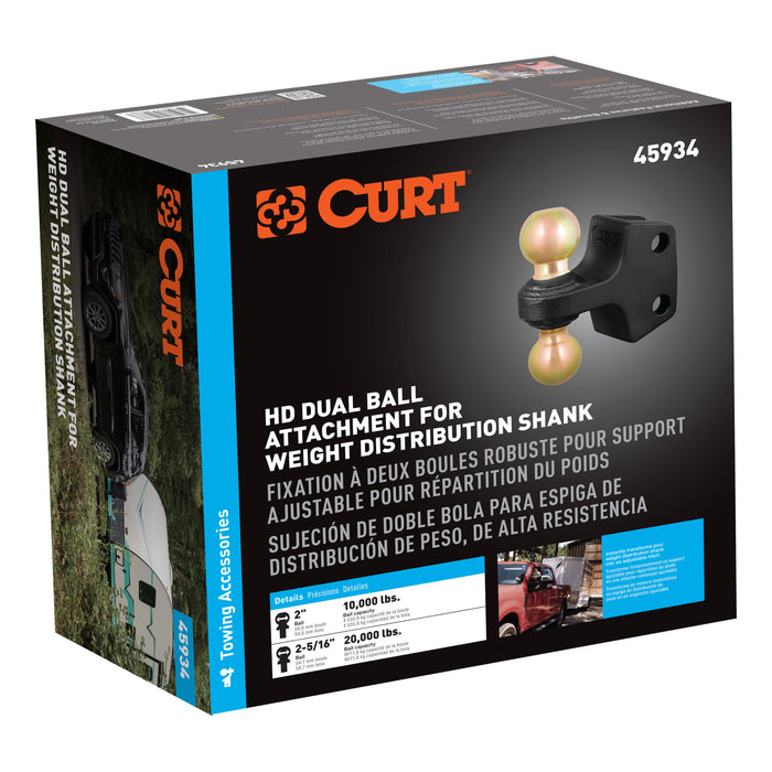 CURT HD Dual Ball Attachment for Weight Distribution Shank, 2 and 2-5/16-Inch, Up to 20,000 lbs Model 45934