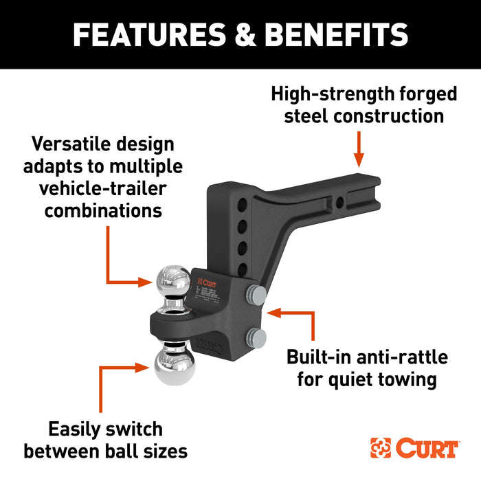 CURT Adjustable Trailer Hitch Ball Mount with Dual Ball, 2" Shank, Up to 15,000 lbs Model 45935