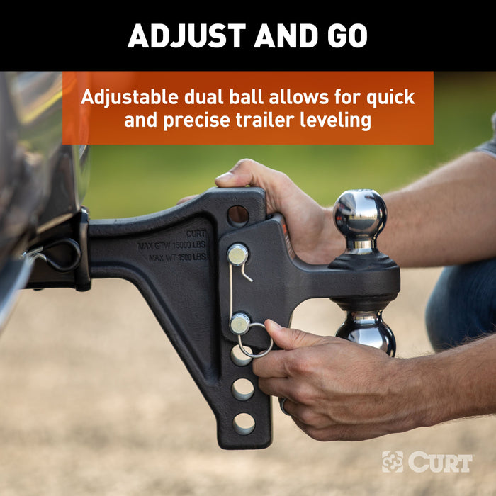 CURT Adjustable Trailer Hitch Ball Mount with Dual Ball, 2" Shank, Up to 15,000 lbs Model 45935