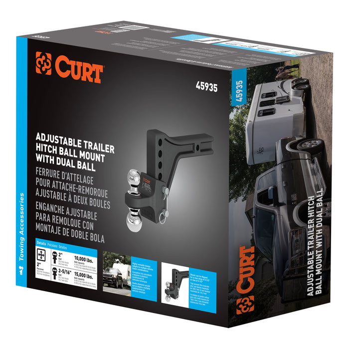 CURT Adjustable Trailer Hitch Ball Mount with Dual Ball, 2" Shank, Up to 15,000 lbs Model 45935