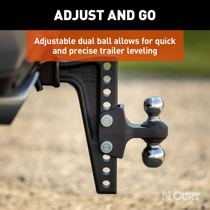 CURT Deep-Drop Adjustable Trailer Hitch Ball Mount with Dual Ball, 2" Shank, Up to 15,000 lbs Model 45936