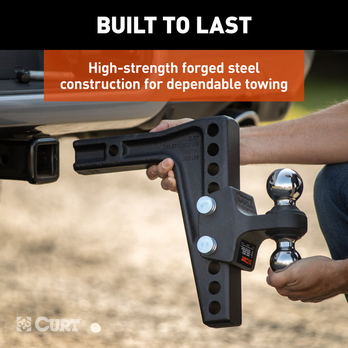 CURT Deep-Drop Adjustable Trailer Hitch Ball Mount with Dual Ball, 2" Shank, Up to 15,000 lbs Model 45936
