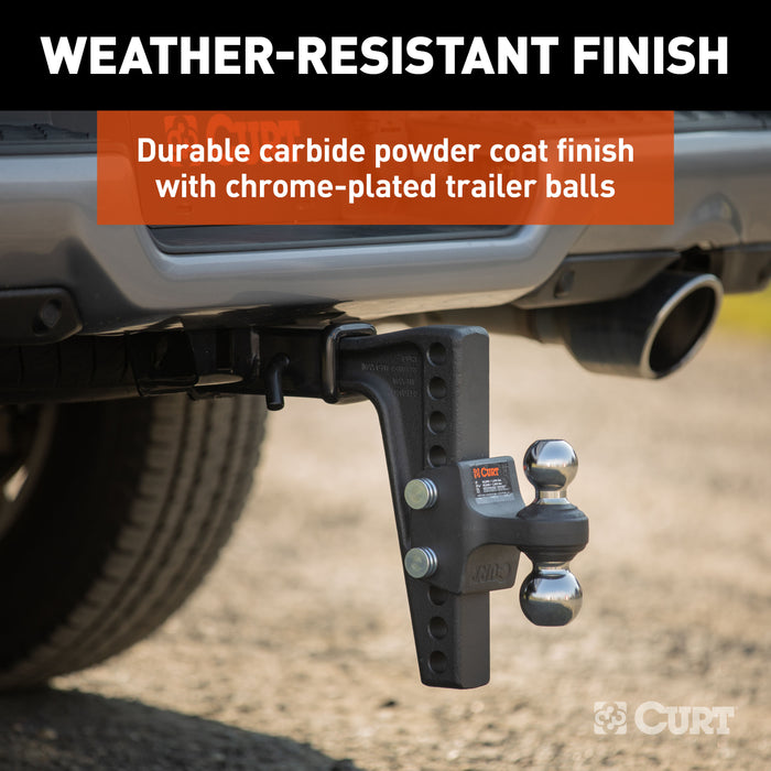 CURT Deep-Drop Adjustable Trailer Hitch Ball Mount with Dual Ball, 2" Shank, Up to 15,000 lbs Model 45936
