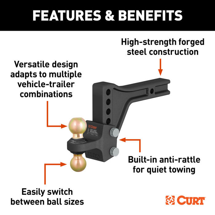 CURT HD Adjustable Hitch Ball Mount with Dual Ball, 2-1/2" Shank, Up to 20,000 lbs Model 45937