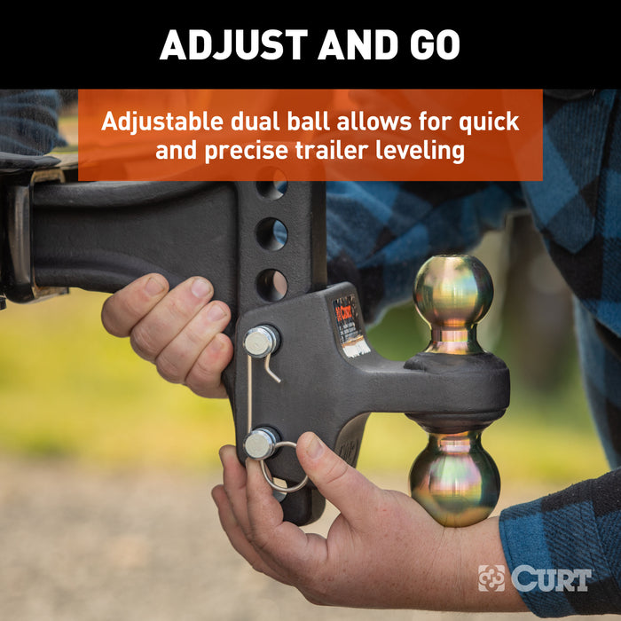CURT HD Adjustable Hitch Ball Mount with Dual Ball, 2-1/2" Shank, Up to 20,000 lbs Model 45937