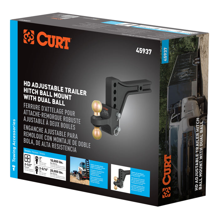 CURT HD Adjustable Hitch Ball Mount with Dual Ball, 2-1/2" Shank, Up to 20,000 lbs Model 45937