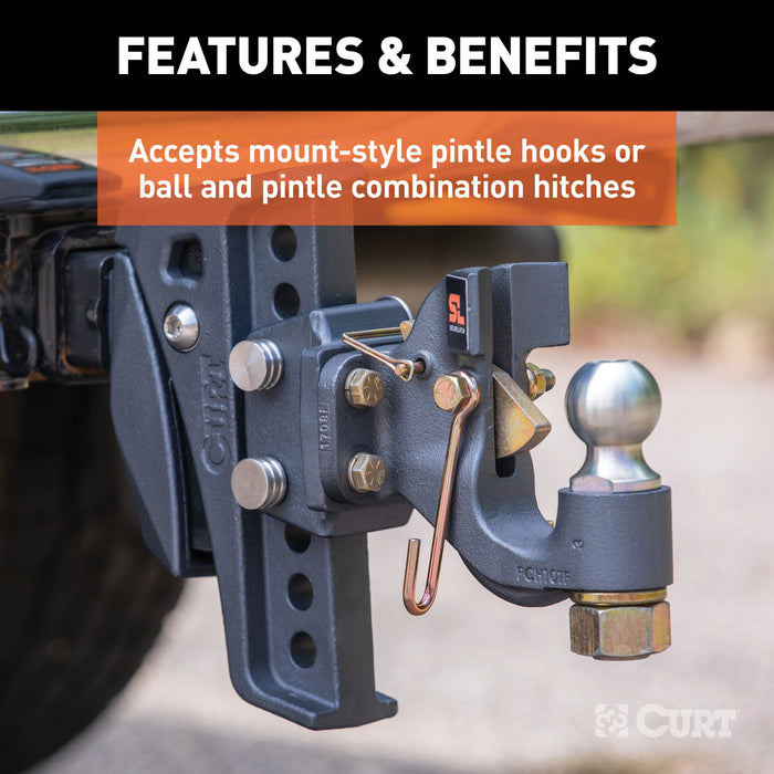 CURT Rebellion XD Adjustable Cushion Hitch Pintle Mount Plate Attachment, Shank Required Model 45950