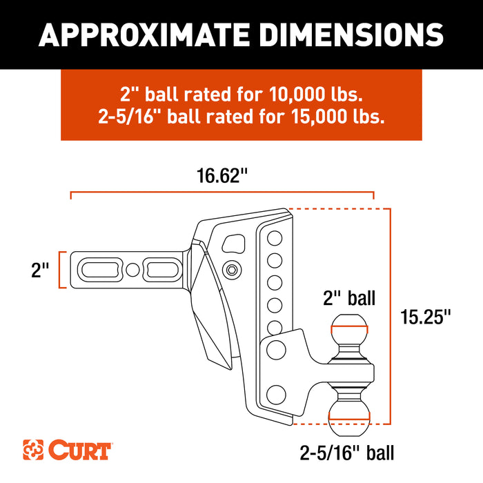 CURT Rebellion XD Adjustable Cushion Hitch Ball Mount, 2-Inch Receiver, 15,000 lbs., 6-Inch Drop Model 45951