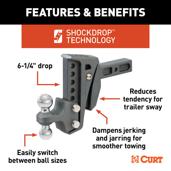 CURT Rebellion XD Adjustable Cushion Hitch Ball Mount, 2-Inch Receiver, 15,000 lbs., 6-Inch Drop Model 45951
