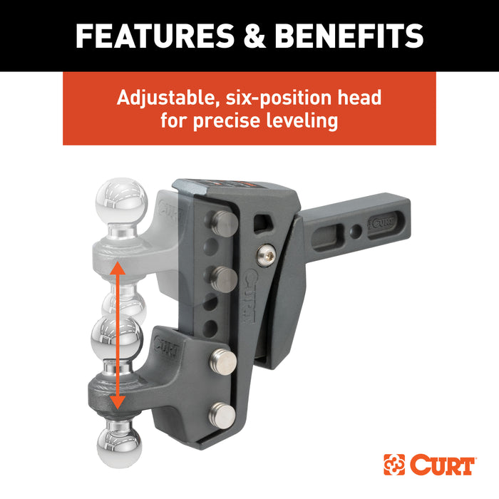CURT Rebellion XD Adjustable Cushion Hitch Ball Mount, 2-Inch Receiver, 15,000 lbs., 6-Inch Drop Model 45951