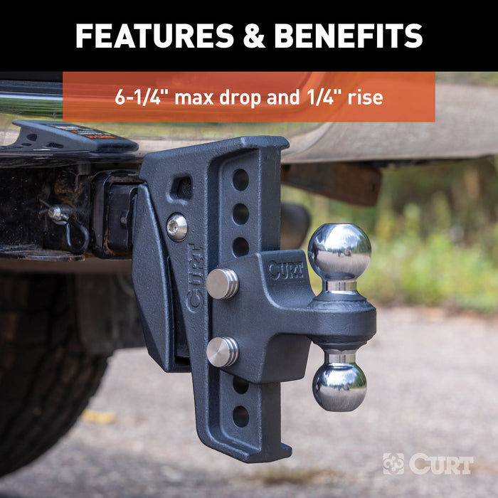 CURT Rebellion XD Adjustable Cushion Hitch Ball Mount, 2-Inch Receiver, 15,000 lbs., 6-Inch Drop Model 45951