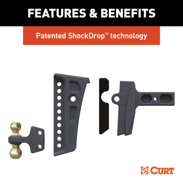 CURT Rebellion XD Adjustable Cushion Hitch with Dual Ball, 2-1/2-Inch Receiver, 2, 2-5/16-In Balls, 20,000 lbs, 8-In Drop Model 45955