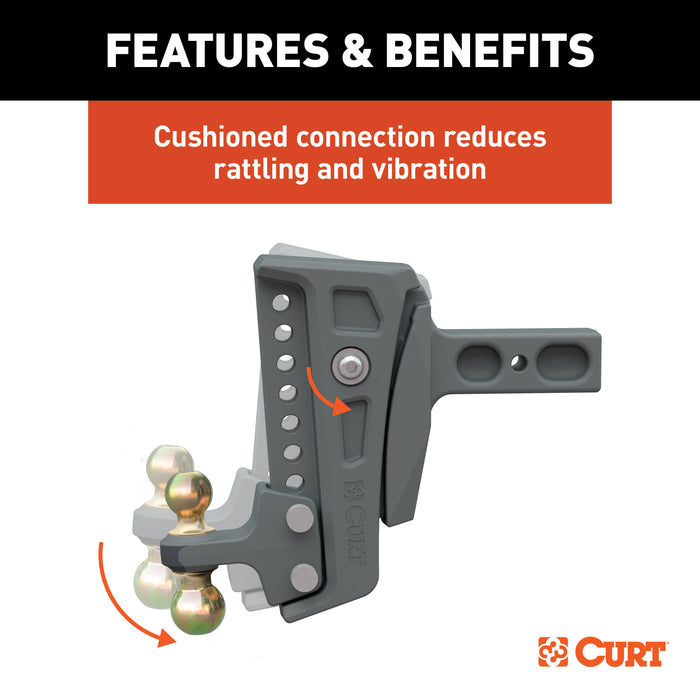CURT Rebellion XD Adjustable Cushion Hitch with Dual Ball, 2-1/2-Inch Receiver, 2, 2-5/16-In Balls, 20,000 lbs, 8-In Drop Model 45955