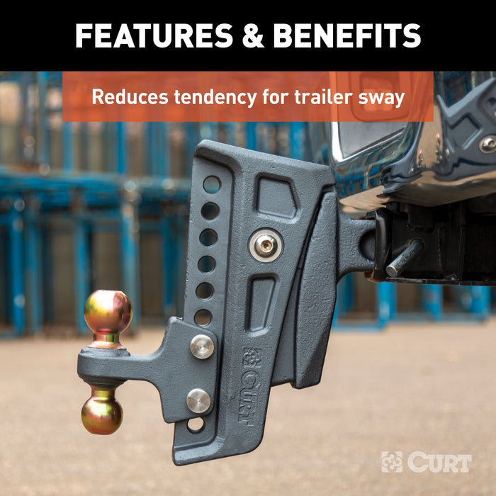 CURT Rebellion XD Adjustable Cushion Hitch with Dual Ball, 2-1/2-Inch Receiver, 2, 2-5/16-In Balls, 20,000 lbs, 8-In Drop Model 45955