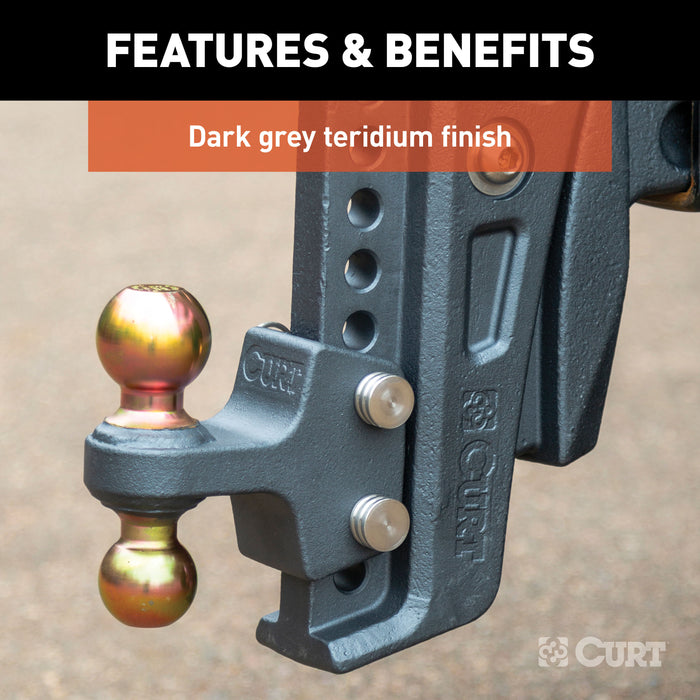 CURT Rebellion XD Adjustable Cushion Hitch with Dual Ball, 2-1/2-Inch Receiver, 2, 2-5/16-In Balls, 20,000 lbs, 8-In Drop Model 45955