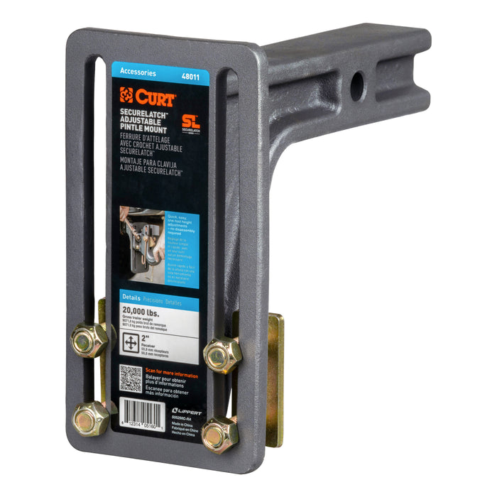 CURT SecureLatch Adjustable Pintle Mount Plate, 2-Inch Shank, 20,000 Pounds Model 48011