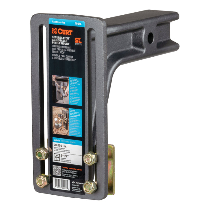 CURT SecureLatch Adjustable Pintle Mount Plate, 2-1/2-Inch Shank, 20,000 Pounds Model 48016
