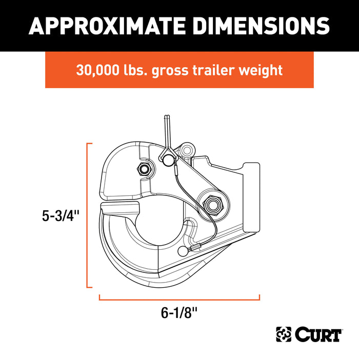 CURT Pintle Hook Hitch 30,000 lbs, Fits 2-1/2 to 3-Inch Lunette Ring, Mount Required Model 48215