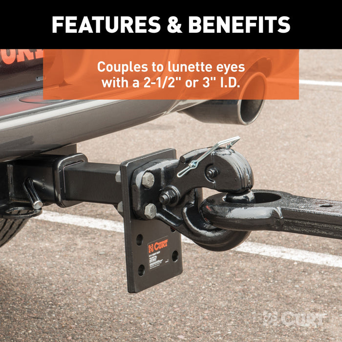 CURT Pintle Hook Hitch 30,000 lbs, Fits 2-1/2 to 3-Inch Lunette Ring, Mount Required Model 48215
