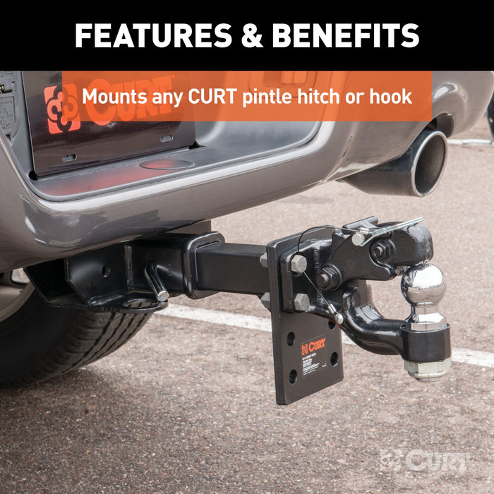CURT Adjustable Pintle Mount for 2-Inch Hitch Receiver, 10,000 lbs, 6-1/2-Inch Drop, 6-Inch Length Model 48323