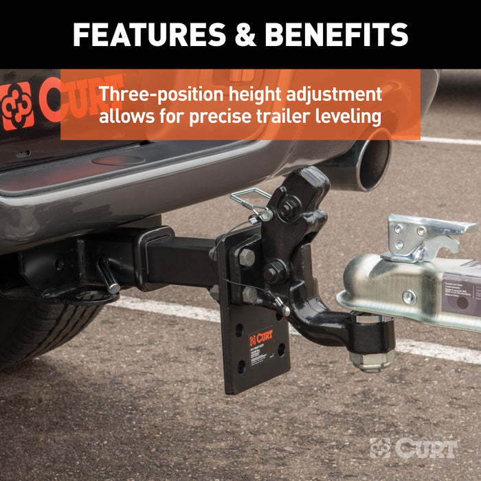 CURT Adjustable Pintle Mount for 2-Inch Hitch Receiver, 10,000 lbs, 6-1/2-Inch Drop, 6-Inch Length Model 48323