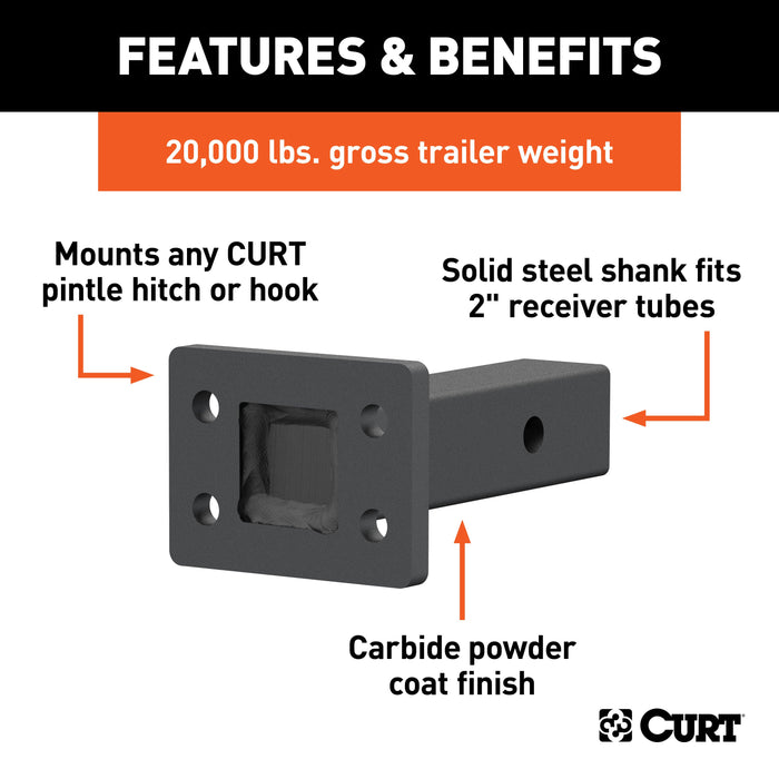 CURT Pintle Mount for 2-Inch Hitch Receiver, 20,000 lbs, 6-Inch Length Model 48326