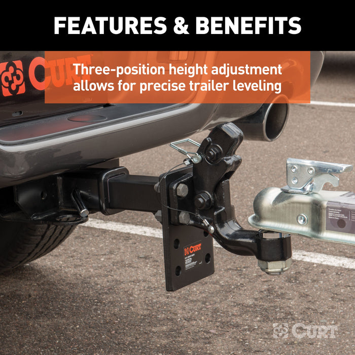 CURT Adjustable Pintle Mount for 2-Inch Hitch Receiver, 15,000 lbs, 6-1/2-Inch Drop, 6-Inch Length Model 48328