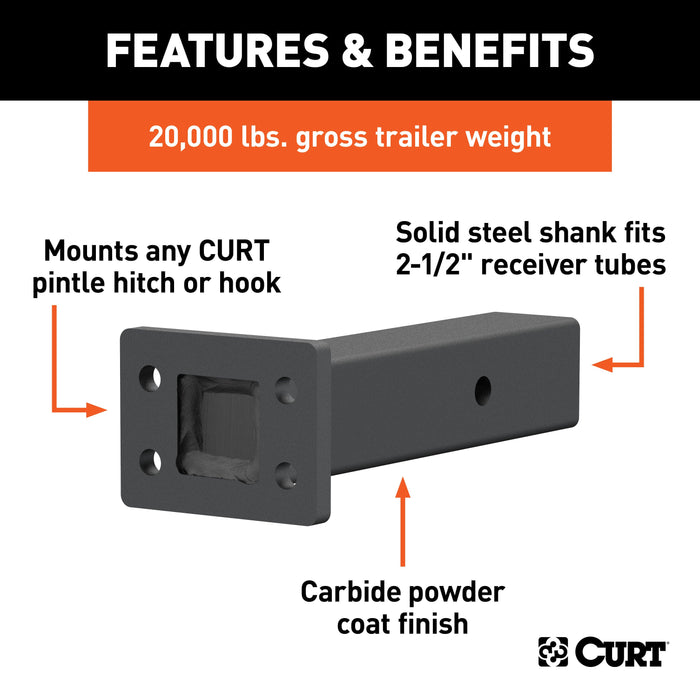 CURT Pintle Mount for 2-1/2-Inch Hitch Receiver, 20,000 lbs, 8-Inch Length Model 48340